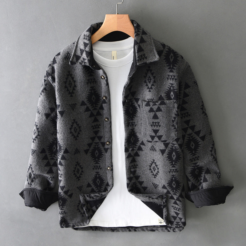 Retro Jacquard Wolljacke