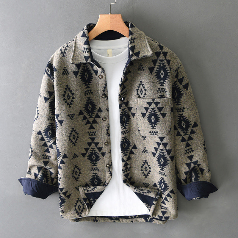 Retro Jacquard Wolljacke