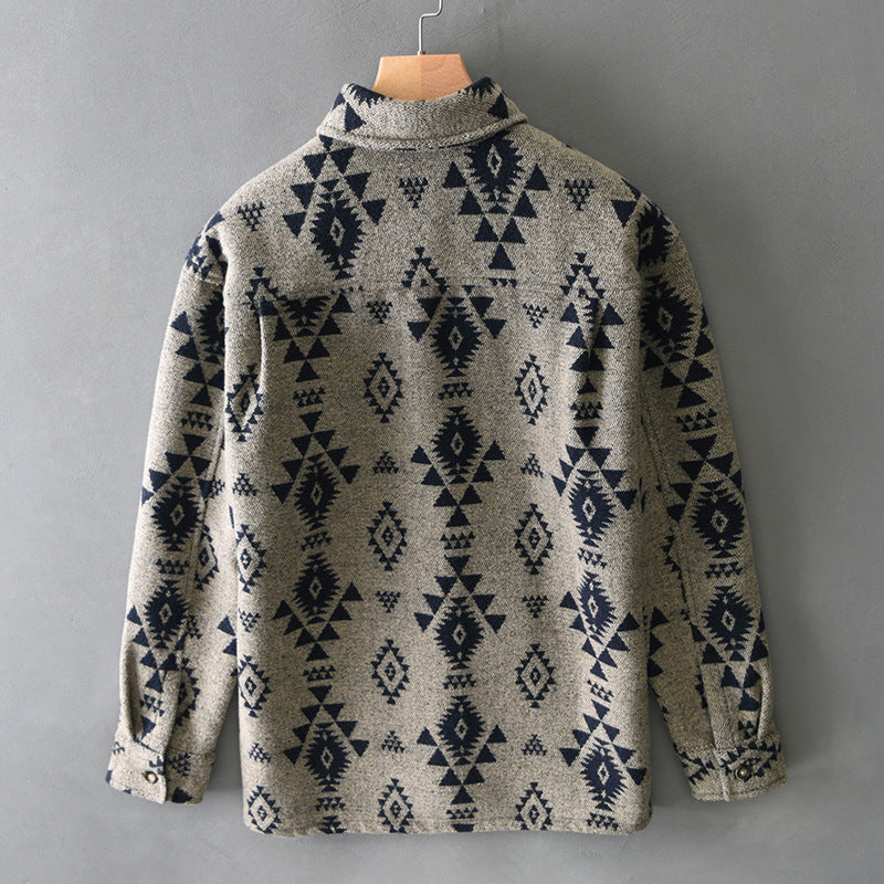 Retro Jacquard Wolljacke