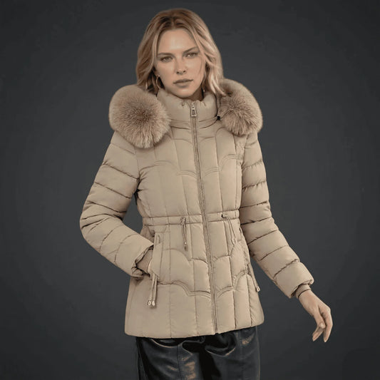Damen Puffer Parka mit abnehmbarem Kunstpelz und wasserfestem Schutz